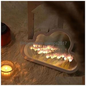 Miroirs DIY Night Light Mirror Cloud Shape Tip Lamp Creative P o Frame pour fille de chambre ornements à la main d'anniversaire à la main