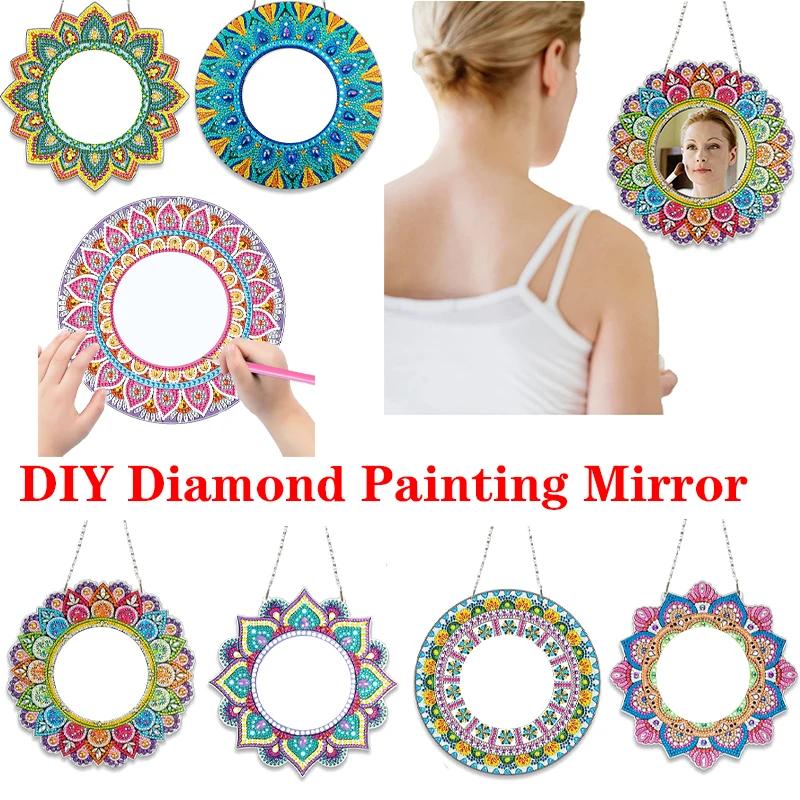 Espelhos diy em forma especial pintura diamante espelho pendurado suporte espelho de maquiagem mandala mosaico strass artesanato para casa decoração do quarto
