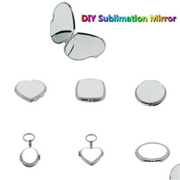 Miroirs DIY Sublimation Maquillage Sier Poche Portable Cosmétique Miroir Mince Compact Vanité Blanc Plaqué Feuille D'aluminium Fille Cadeau Petit Dhtsk