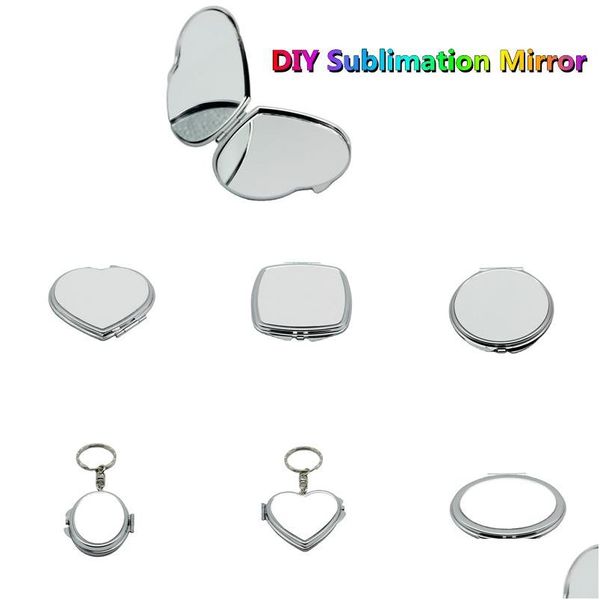 Miroirs DIY Sublimation Maquillage Sier Poche Portable Cosmétique Miroir Mince Compact Vanité Blanc Plaqué Feuille D'aluminium Fille Cadeau Petit Dhtsk