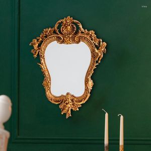 Spiegels Europese stijl Mirror Vintage Retro Creative Golden ijdelheid Uniek hangende esthetische espejo pared house decoratie ei50dm