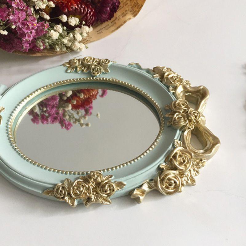 Spiegel im europäischen Stil, Vintage-Handspiegel mit Rosen, Prinzessin, für Damen und Mädchen, ovales Kosmetik-Make-up-Werkzeug mit rutschfestem Griff