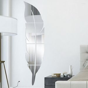 Miroirs Plume 3D miroir autocollant mural mode bricolage plume décalque acrylique mural décor papier peint chambre art maison