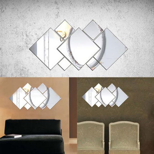 Miroirs Géométrique Miroir Sticker Mural Maison Fond Décoration 3D Accessoires Stéréo Amovible