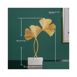 Miroirs Golden Iron Ginkgo Feuille Ornements Creative Home TV Bureau Armoire à vin Modèle de décoration avec base en marbre Console Drop Deliv Ot5En