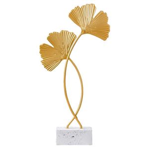 Espejos Adornos de hojas de Ginkgo de hierro dorado, modelo creativo de decoración del gabinete del vino para TV en casa, modelo con consola con Base de mármol