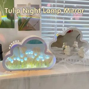 Miroirs Miroir fait à la main tulipe lampe de nuit bricolage matériel paquet nuage tulipes fleurs lampe ornement saint valentin cadeaux pour salon