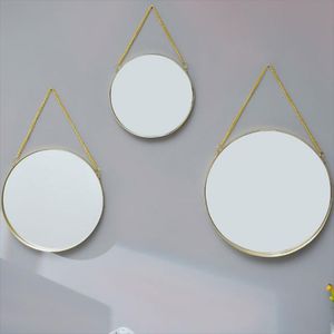 Miroirs Suspendus Art Salle De Bains Miroir Mural Rond Or Cadre Décoratif Douche Maquillage Salle De Bains Miroir Mural Chambre Décor OA50BM