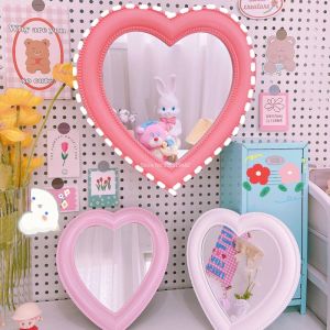 Miroirs Miroir de maquillage en forme de coeur bureau tenture murale double usage dortoir Dressing miroir rose blanc filles chambre décoration miroir