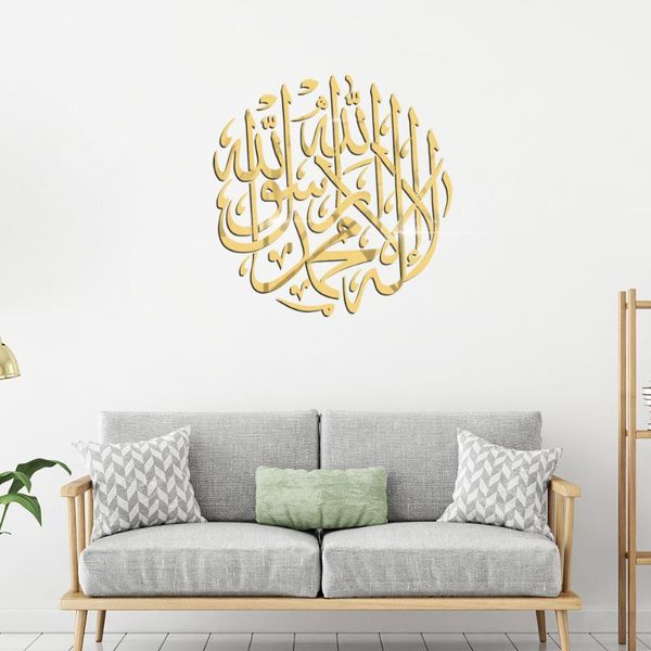 Miroirs Islamique Wall Sticker Décor Calligraphie Musulmane Art Decal DIY Amovible Acrylique Miroir Mural Salon Décoration