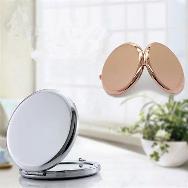 Miroirs L276 miroir de maquillage Portable couleur unie boîtier rond en métal double face miroir de poche PopUp accessoires de beauté or Rose