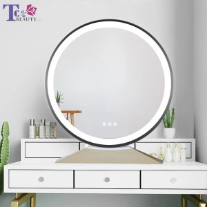 Miroirs Grand miroir de maquillage de bureau éclairé Style nordique tactile ajuster la luminosité couleur température LED rétro-éclairé miroirs cosmétiques
