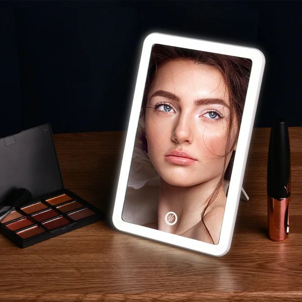 Miroirs LED cosmétique écran tactile maquillage miroir 180 degrés rotatif USB chargeur support table salle de bain voyage batterie intégrée 500 mah