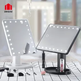 Spiegels LED -licht make -up spiegel dimbare ijdelheid spiegels met USB Touch Switch Achtergrond Desktop Rotateerbare cosmetische tafel Basisopslag