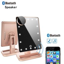 Miroirs Miroir de maquillage à LED 20 lumière de vanité haut-parleur Bluetooth grossir comptoir écran tactile cosmétique 10x loupe beauté miroir de vanité