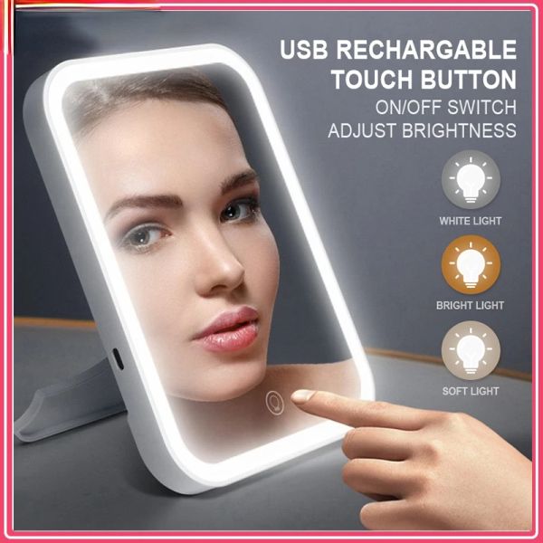 Miroirs Miroir de maquillage à LED écran tactile 3 lumières Portable debout miroir de vanité pliant 5x grossissant miroir de cosmétiques Compect