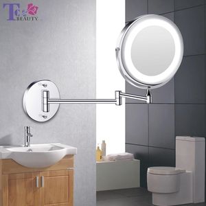 Miroirs Miroir de maquillage à LED avec miroir de vanité mural pliant léger 1x grossissant 10x miroirs de salle de bains réglables lumineux tactiles double face