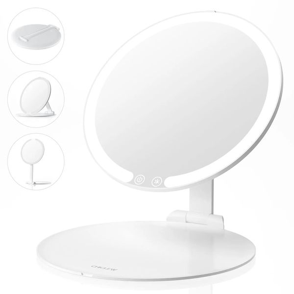 Miroirs Miroir de maquillage éclairé de voyage à LED avec capteur Hall, miroir portable à 3 modes de couleur avec lumière, miroir lumineux rechargeable