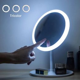 Miroirs LED tricolore lumière maquillage miroir stockage cosmétiques plateau réglable tactile gradateur Portable et détachable USB beauté miroir