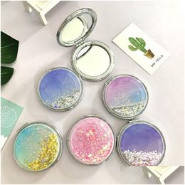 Miroirs Liquide Bling Glitter Quicksand Portable Miroir Pliant 5 Couleurs Double Face Pliable Poche Drop Delivery Home Garden Dhlns