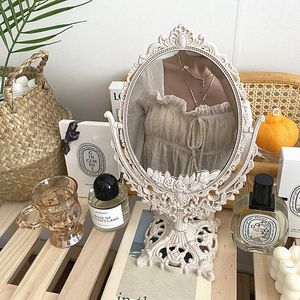 Miroirs de luxe nordique argent plastique Vintage miroir décoratif petit rond maquillage chambre Ins Table salle verre debout