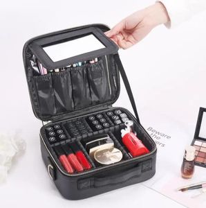 Trousse de maquillage avec miroir éclairé, sac à cosmétiques de grande capacité, sac de rangement Portable à la mode, sacs de maquillage pour femmes