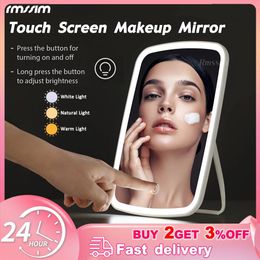 Miroirs Miroir de maquillage miroir de courtoisie à écran tactile avec luminosité LED réglable portable USB rechargeable pour table de salle de bain chambre à coucher