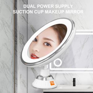 Spiegels Make-upspiegel met verlichting Touchscreen 10x vergrotende spiegel Led-make-upspiegel Flexibele zuignap Vanity Miroir voor badkamer