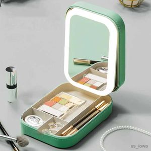 Mirrors Make -up opbergdoos met LED -licht Make -up Mirror Portable Cosmetics Storage Organizer Cosmetica Mirrors 3 Verstelbare helderheid