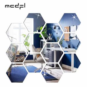 MCDFL Grands miroirs hexagonaux autocollants pour chambre à coucher, grands miroirs muraux en acrylique, modèle décoratif auto-adhésif pour salle de bain, carrelage 3D doux