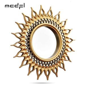 Espejos MCDFL Sun Mirror Gold Round Wall Decorativo Sunburst Decoración del hogar Accesorios Vintage Boho Decor Room Baño Adornos 230609