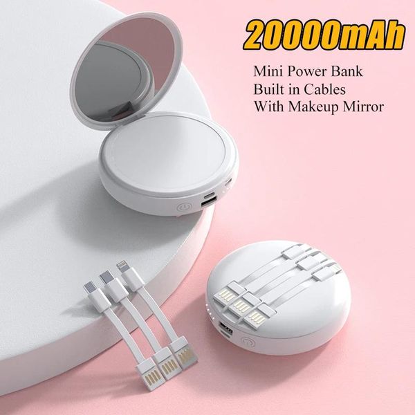 Miroirs Mini Power Bank 20000mAh avec miroir de maquillage chargeur portable à charge rapide Powerbank avec câble Poverbank pour iPhone 12 Xiaomi 9