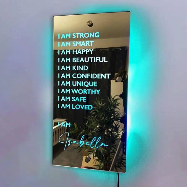 Miroirs Nouveau texte personnalisé créatif décoration murale miroirs éclairer miroir Affirmations personnalisées miroir veilleuse miroirs