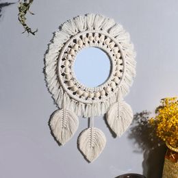 Spiegels Noordse boho muur hangende spiegel veranda creatieve woonkamer bank bb hoofdeinde decor met witte knel macrame fringe feathermirro