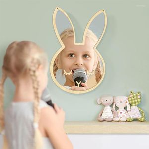 Espejos Espejo decorativo de dibujos animados nórdicos para niños, cuarto de baño, habitación de bebé, marco de imagen de pared con lazo, decoración del hogar creativa, espejos