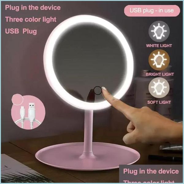 Miroirs Portable Haute Définition Led Miroir De Maquillage Vanité Avec Lumières Tactile Sn Gradateur Bureau Cosmétique Rotation De 90 Degrés Drop Delivery Dhyi6