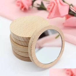 Spiegels Puur Houten Cosmetische Spiegel Ronde Draagbare Iep Make-up Spiegels Student Portables Make-up Kleine Prinses Ome Uw Logo Drop D Dhnhm