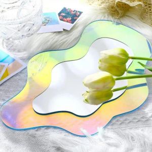 Miroirs Miroir acrylique arc-en-ciel miroir en forme de vague irrégulière miroirs de vanité esthétiques miroir de maquillage décoratif mural rustique décoration murale