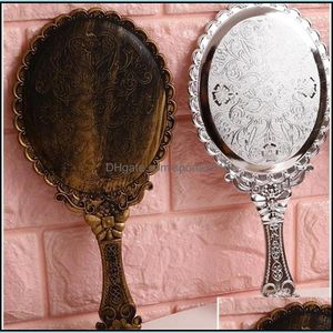 Miroirs Rétro Poignée Miroir Rond Miroirs Cosmétiques De Haute Qualité Portable Princesse Verre Compact Sculpture Modèle Dame De Mode Dhxsr