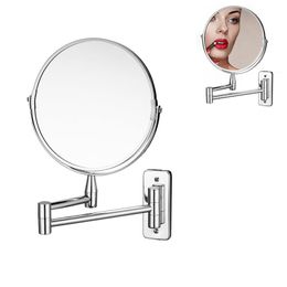 Spiegels Ronde 8 "Wall Mirror Vanity Cosmetische Dubbelzijdige 3x Vergrootbaar Punch-Free Badkamer Makeup 360 Angle Swivel