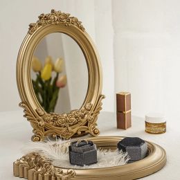 Spiegels Rustieke Franse paleisstijl Carving Frame Tafelspiegel Gouden spiegelbak Home Decoratieve spiegel Slaapkamertafel Make-upspiegel