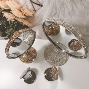 Miroirs Strass brillant petit miroir de vanité rabat rond pliant Bling Mini miroir de poche mode Kawaii miroirs de maquillage miroir à main