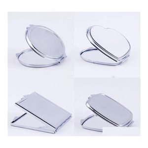 Miroirs Sier Pocket mince miroir compact blanc rond en forme de coeur maquillage en métal bricolage cosmétique cadeau de mariage livraison directe maison jardin Dhnf0