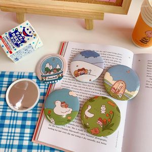 Miroirs Simple et mignon dessin animé petit miroir étudiant maquillage portable rond mini cercle