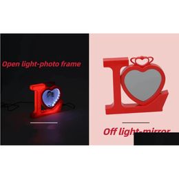 Spiegels Sublimatie Magic Led met aluminium vel Blank P O Frame Hartvormige spiegel USB-oplader Nachtlampje voor Valentijnsdag Gif Dh3Bo