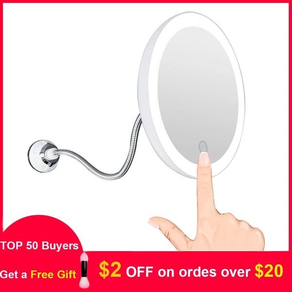 Miroirs Miroir de Maquillage à écran tactile 5x grossissant Miroir Flexible Brighess lumière LED réglable Miroir de vanité Maquillage Miroir Maquillage