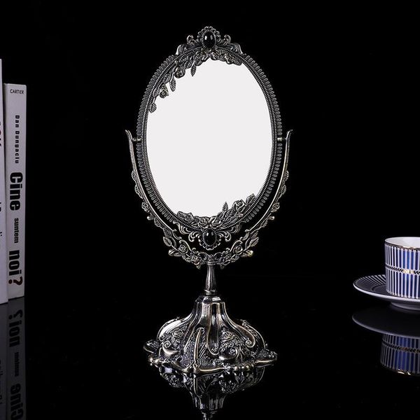 Miroirs Miroir De Bureau De Maquillage Vintage Ovale De Bureau Pivotant À Deux Côtés Avec Cadre En Relief En Métal Et Support Pour Chambre