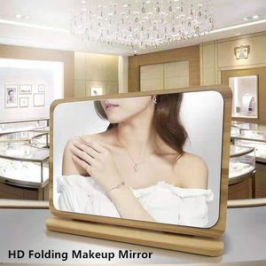 Miroirs Miroir de maquillage de bureau en bois HD pliant miroir de beauté de maquillage simple face miroir de bureau surdimensionné