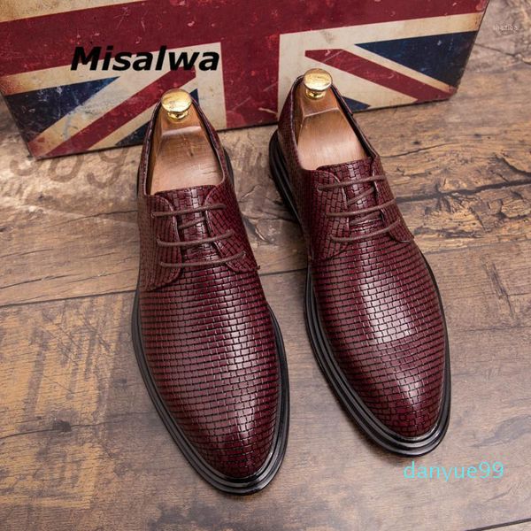 Misalwa Red British Casual Hombres Oxford Vestido Zapato Suela gruesa Brogue Boda Barbero Zapatos Tendy Elegante Oficina PU Zapatos de cuero1