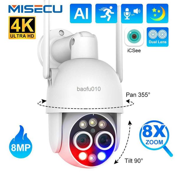 MISECU 8MP 4K 2.8 + 12mm Double Objectif Caméra Wifi Extérieure 8x Zoom Hybride PTZ Caméra IP Sans Fil Suivi Automatique Caméra de Surveillance L230619